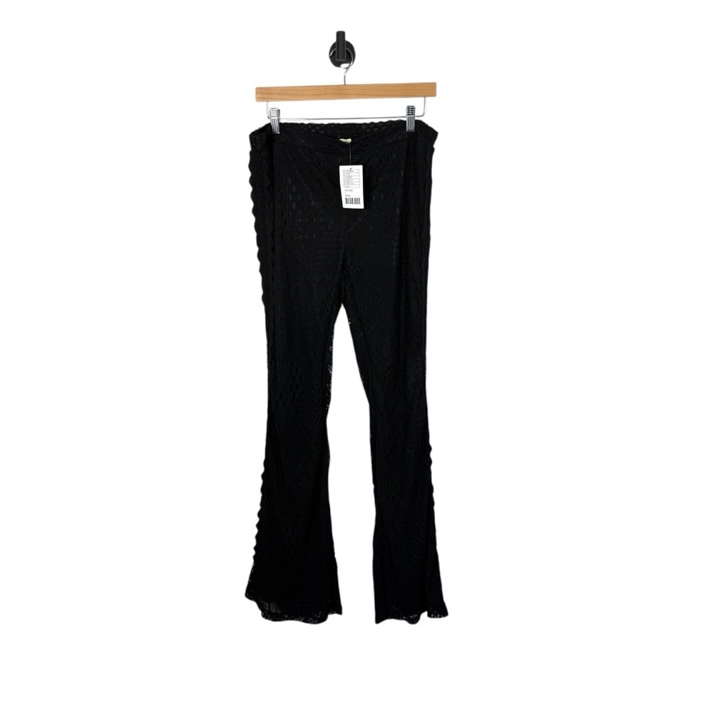 NWT Urban Outfitters Crochet Bell Bottom Pants in Black Size L